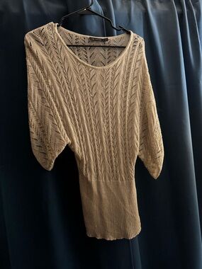 The Limited Beige Openwork Scoop-Neck Knit Sweater